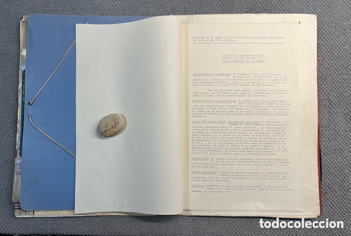 Documentos antiguos: PORTO COLOM, Mallorca.. Dosier Edificaci&oacute;n. Proyecto de Viviendas TAMARINDOS (a.1961) - Foto 7