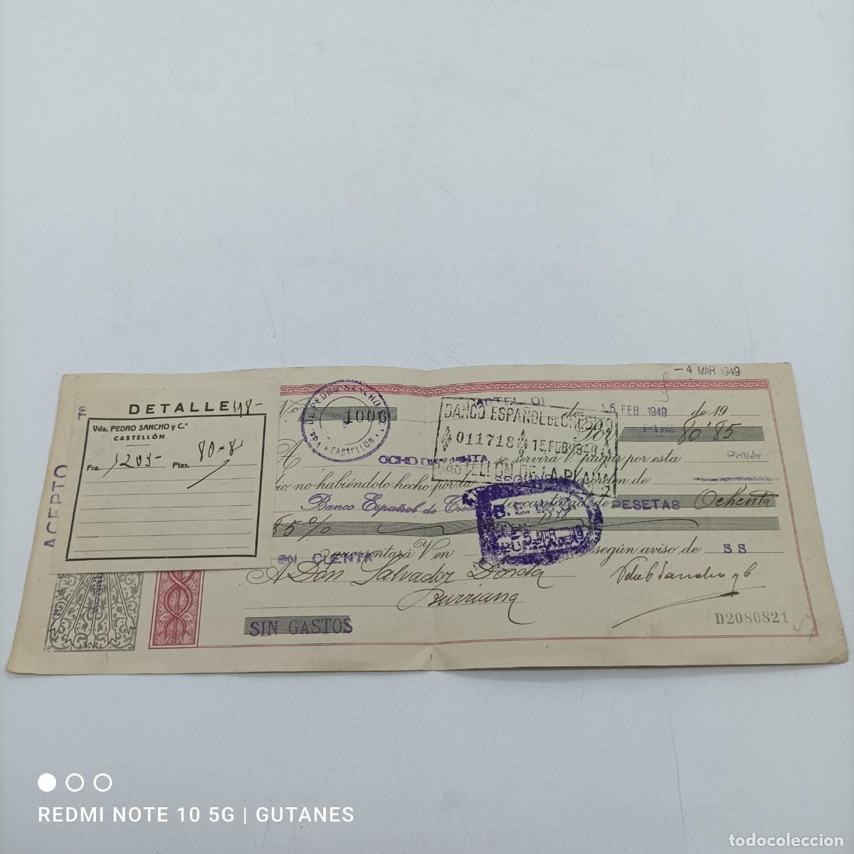 Documentos antiguos: CHEQUE-TALON A&Ntilde;O 1949 - Foto 1