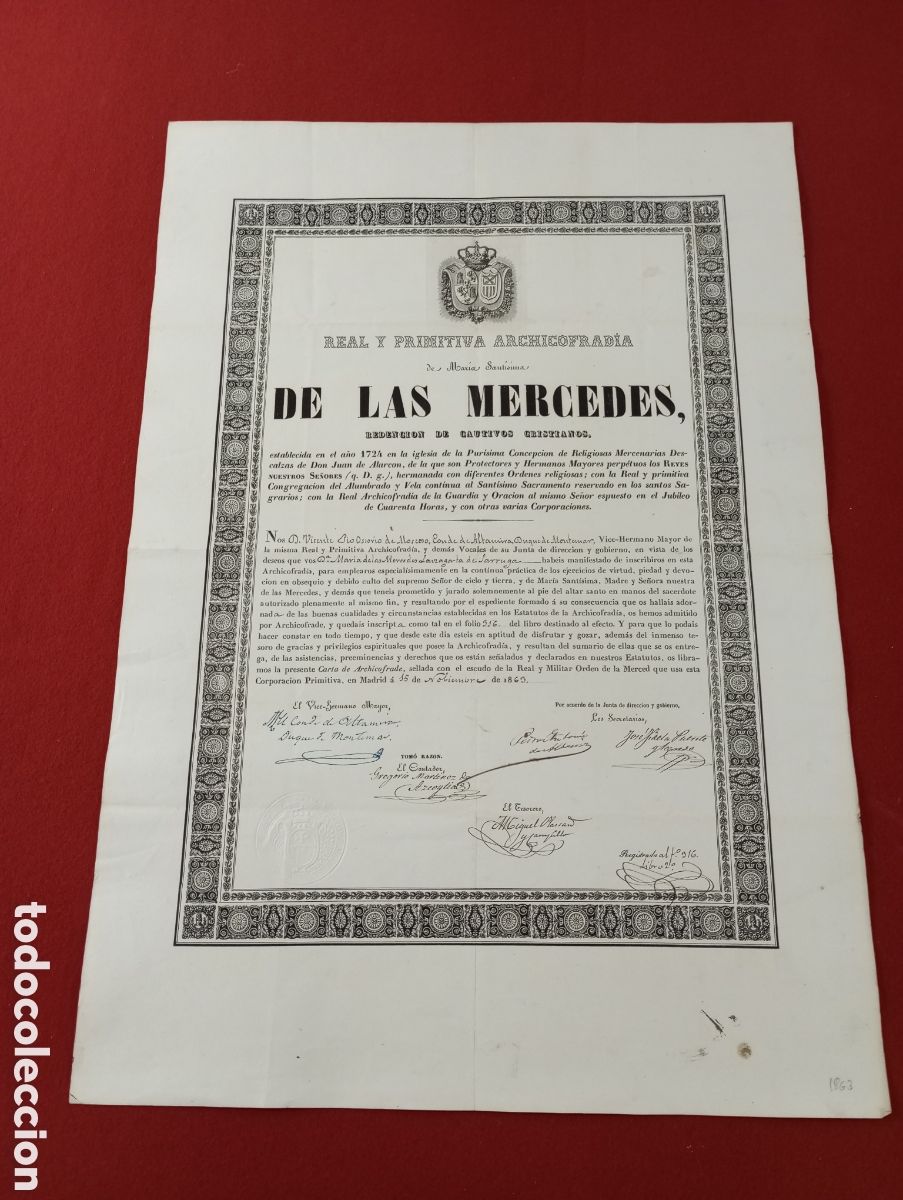Documentos antiguos: Real Cofrad&iacute;a de Mar&iacute;a de las Mercedes - Foto 1