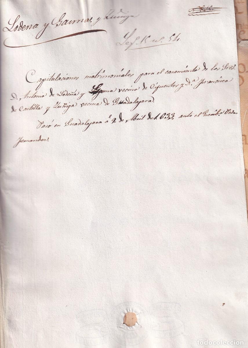 Documentos antiguos: Capitulaciones Antonio de Lode&ntilde;a y Fauna, Cifuentes Francica de Castilla y Zu&ntilde;iga Guadalajara 1633