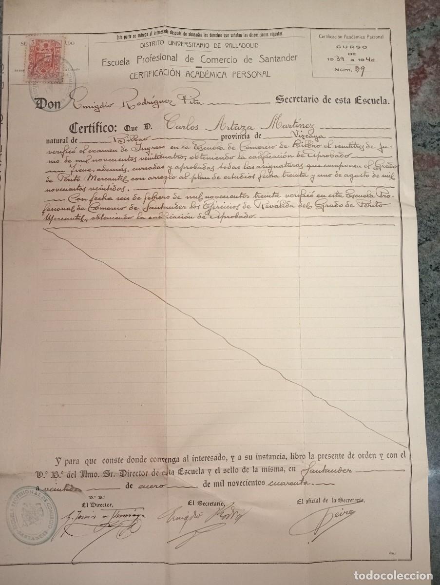Documentos antiguos: Documento universitario Santander - Foto 1