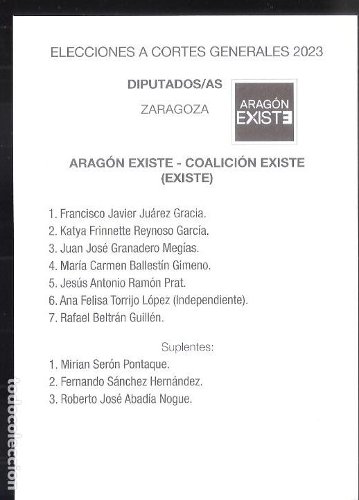 Old Documents: Arag&oacute;n Existe. Diputados. Zaragoza. Elecciones a Cortes Generales 2023. Papeleta.