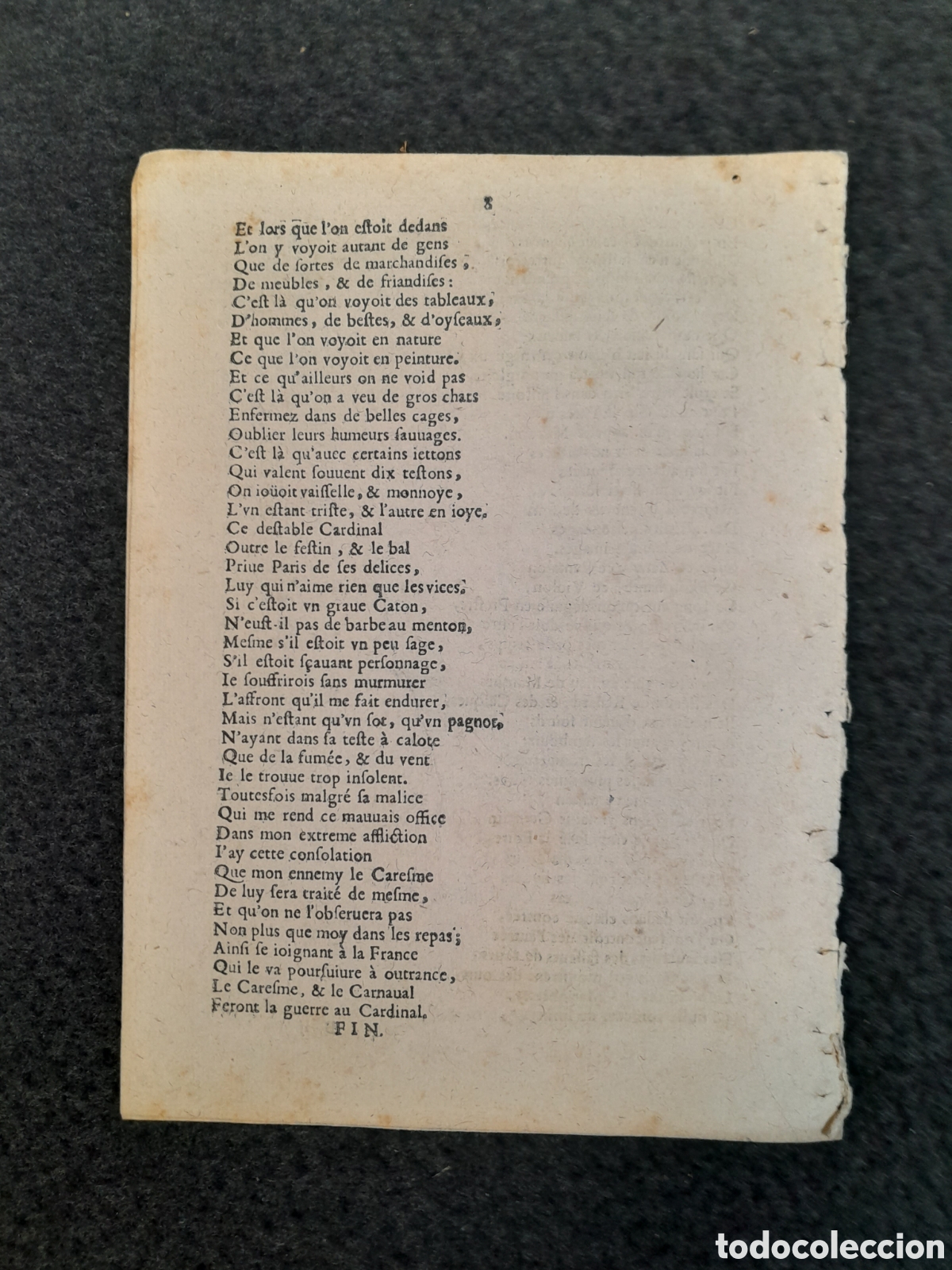 Documentos antiguos: DOC-469. PLAINTE DU CARNAVAL ET DE LA FOIRE S. GERMAIN EN VERS BURLESQUES. PARIS, 1649. - Foto 3