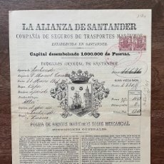 Documentos antiguos: LA ALIANZA DE SANTANDER, COMPAÑÍA DE SEGUROS. PÓLIZA AÑO 1901