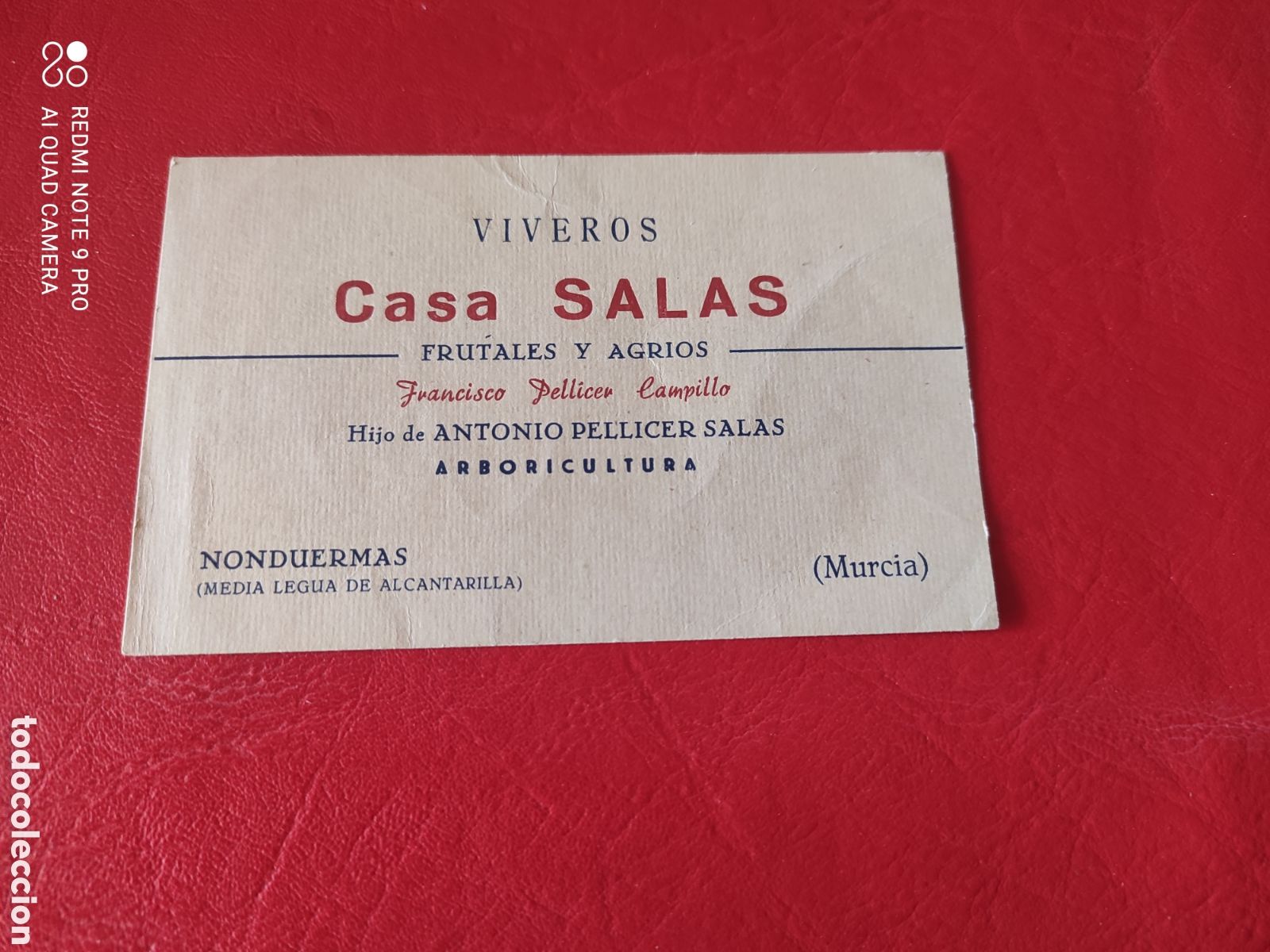 Documentos antiguos: Tarjeta de visita, de alcantarilla Murcia