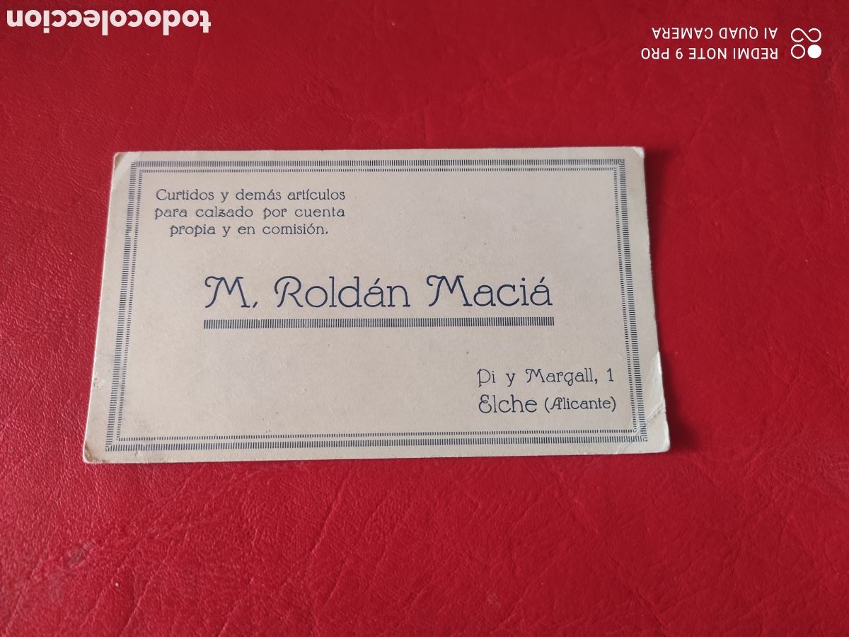 Documentos antiguos: Tarjeta de visita, Elche Alicante