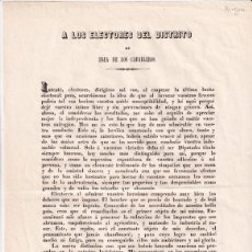 Documentos antiguos: JAIME ORTEGA: A LOS ELECTORES DE EGEA DE LOS CABALLEROS, HUESCA. 1851. CARLISMO.