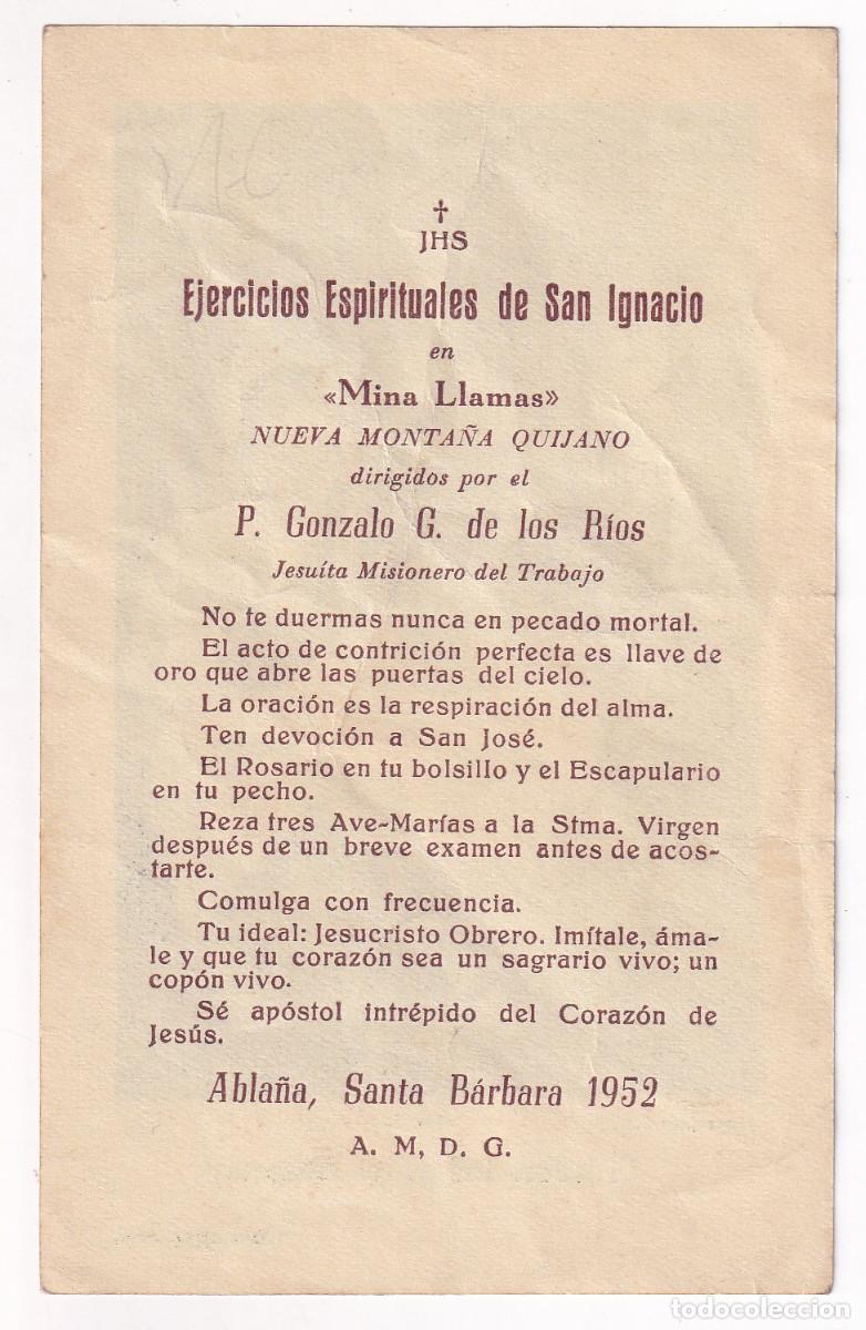 Documents Anciens: MINA LLAMAS, NUEVA MONTA&Ntilde;A QUIJANO. ABLA&Ntilde;A, ASTURIAS. ESTAMPA DE EJERCICIOS ESPIRITUALES, 1952
