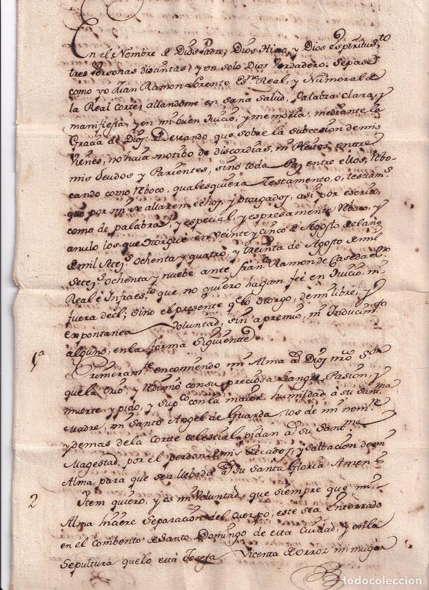 Alte Dokumente: TESTAMENTO DE JUAN RAM&Oacute;N LORENTE, ESCRIBANO REAL. PAMPLONA, 1791. NAVARRA