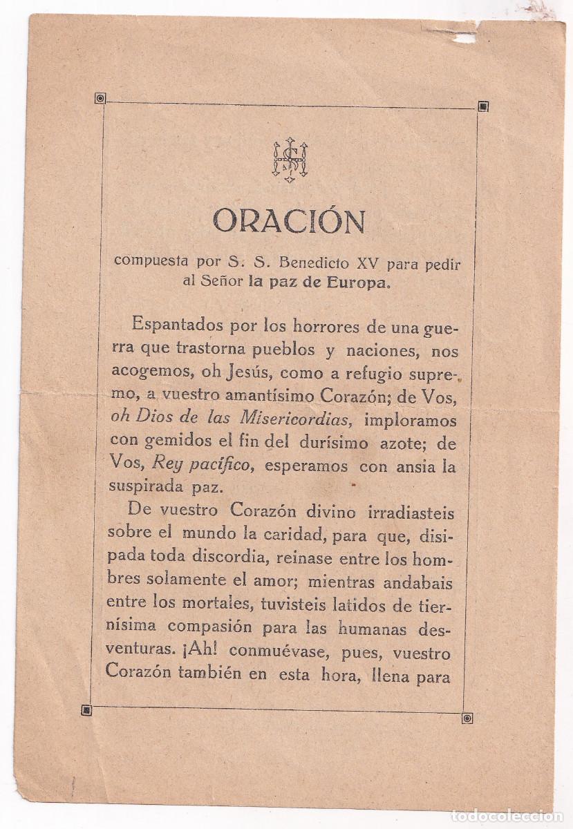 Old Documents: ORACI&Oacute;N DEL PAPE BENEDICTO XV PIDIENDO LA PAZ DE EUROPA.