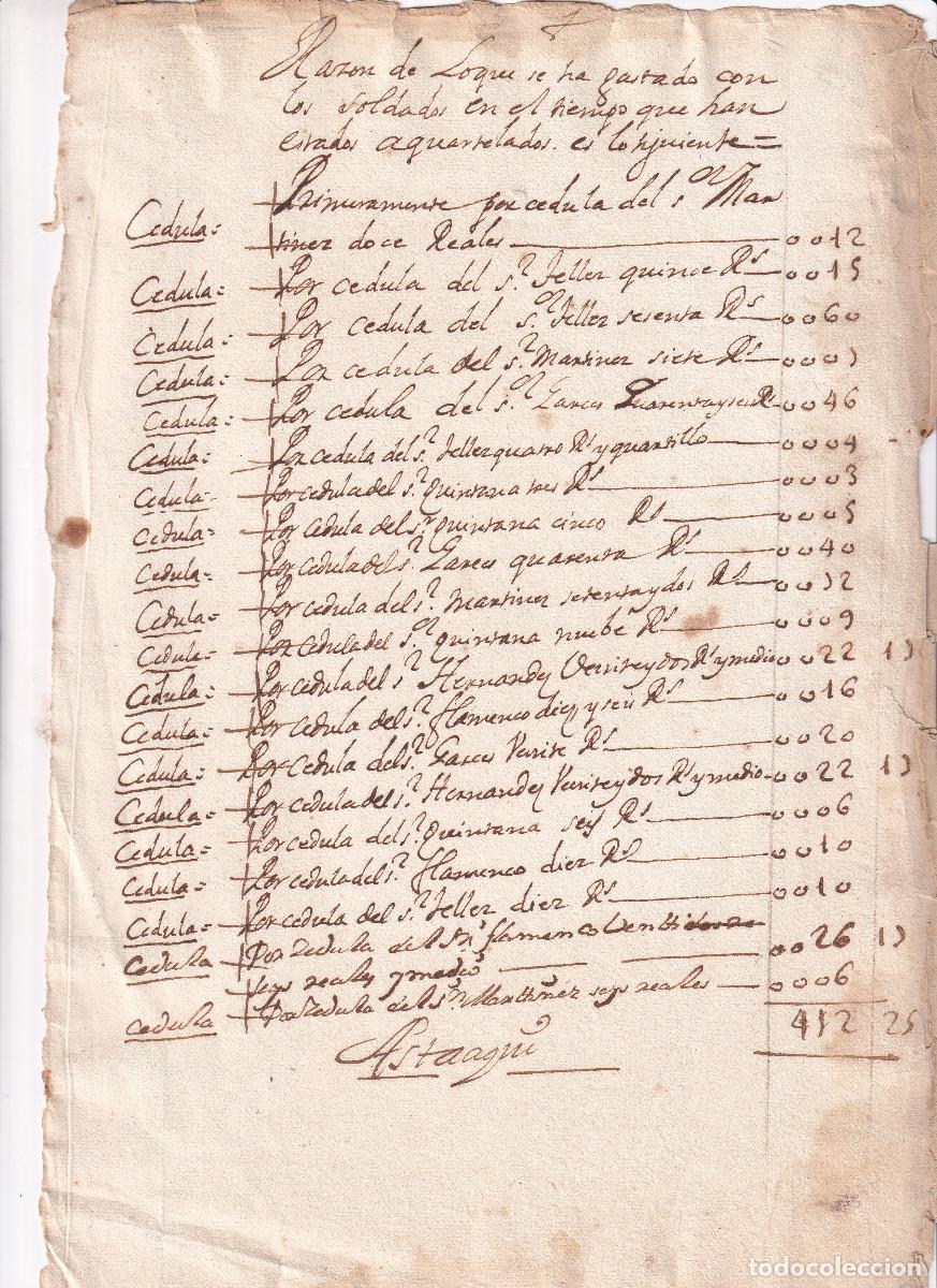 Old Documents: RAZ&Oacute;N DE LO QUE SE HA GASTADO CON LOS SOLDADOS EN EL TIEMPO EN QUE HAN ESTADO ACUARTELADOS