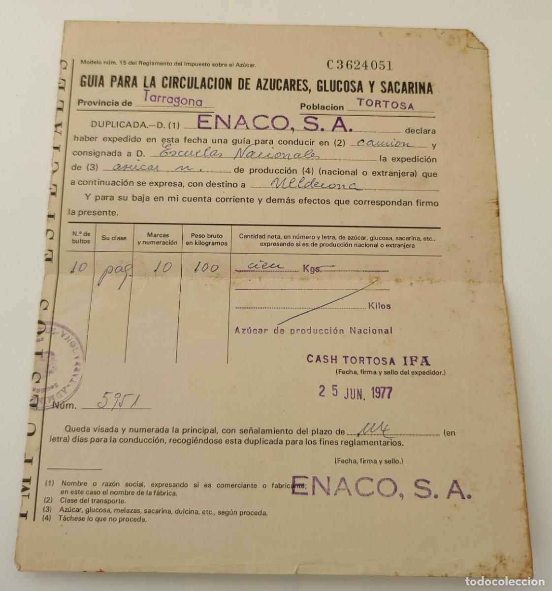 Documentos antiguos: Documento Para La Circulacion De Azucares Y Sacarinas - Foto 2
