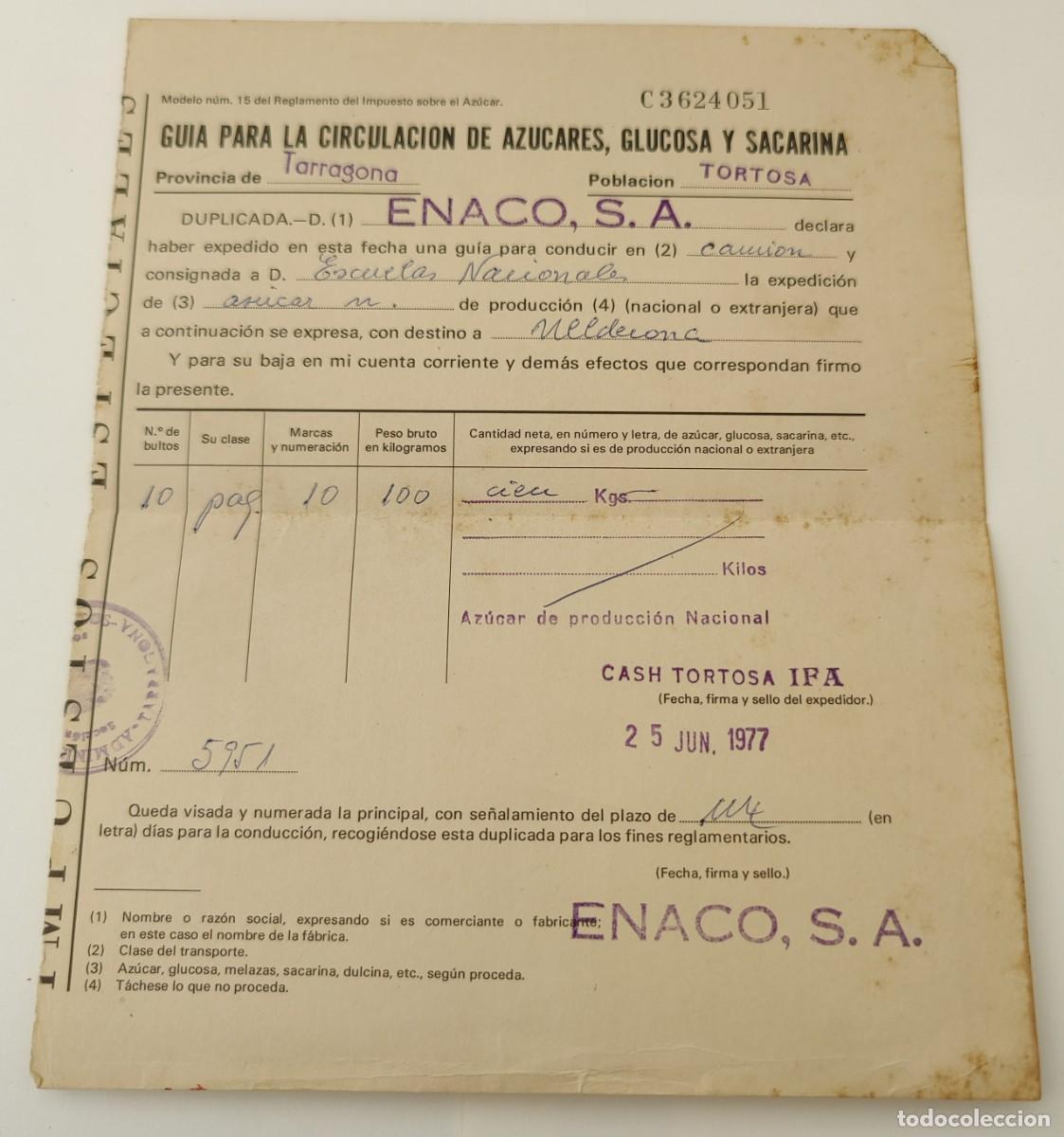 Documentos antiguos: Documento Para La Circulacion De Azucares Y Sacarinas - Foto 5
