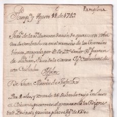 Documentos antiguos: FERMÍN DE LUBIÁN, PRIOR DE LA CATEDRAL DE PAMPLONA, ARRIENDA UNA FINCA A MARTÍN DE TAFALLA. 1749