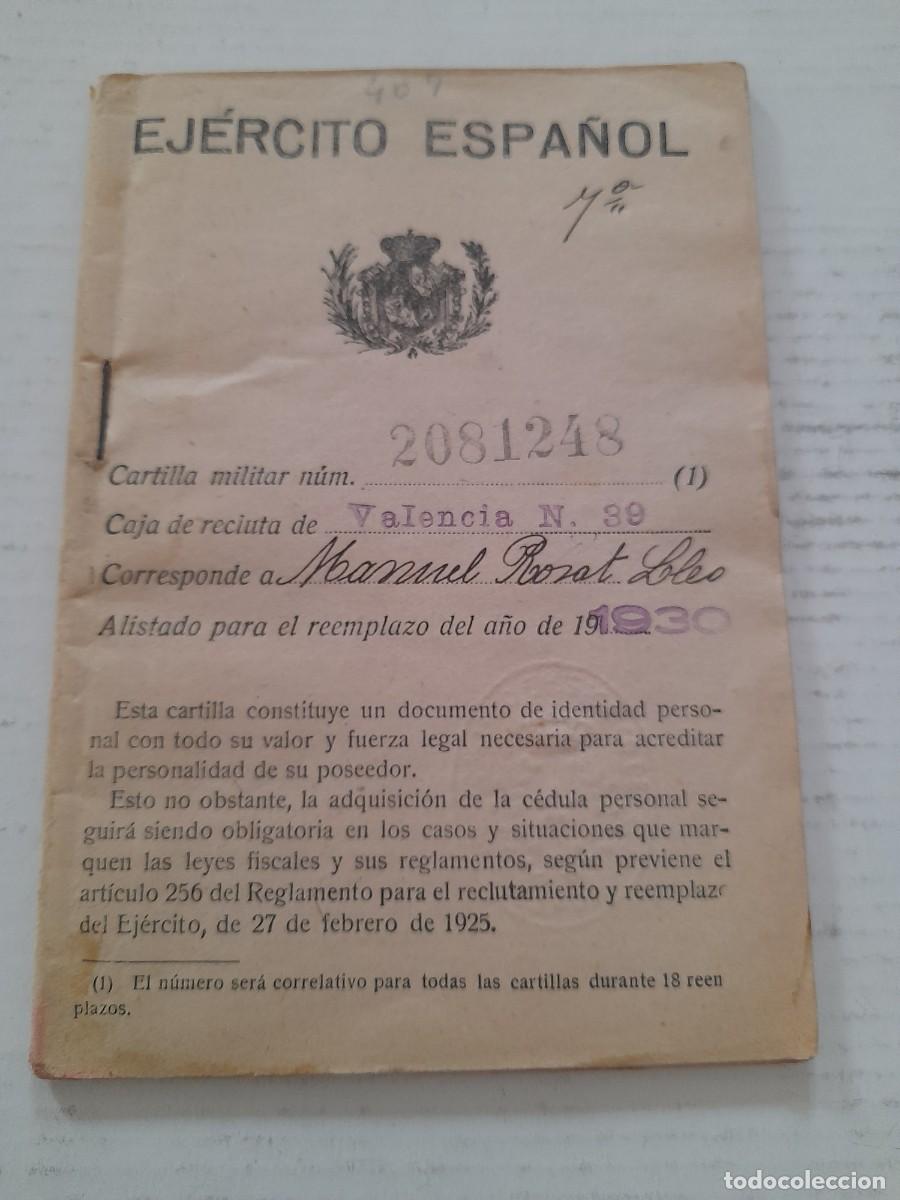 Documentos antiguos: cartilla militar de ejercito espa&ntilde;ol, valencia 1930 - Foto 1