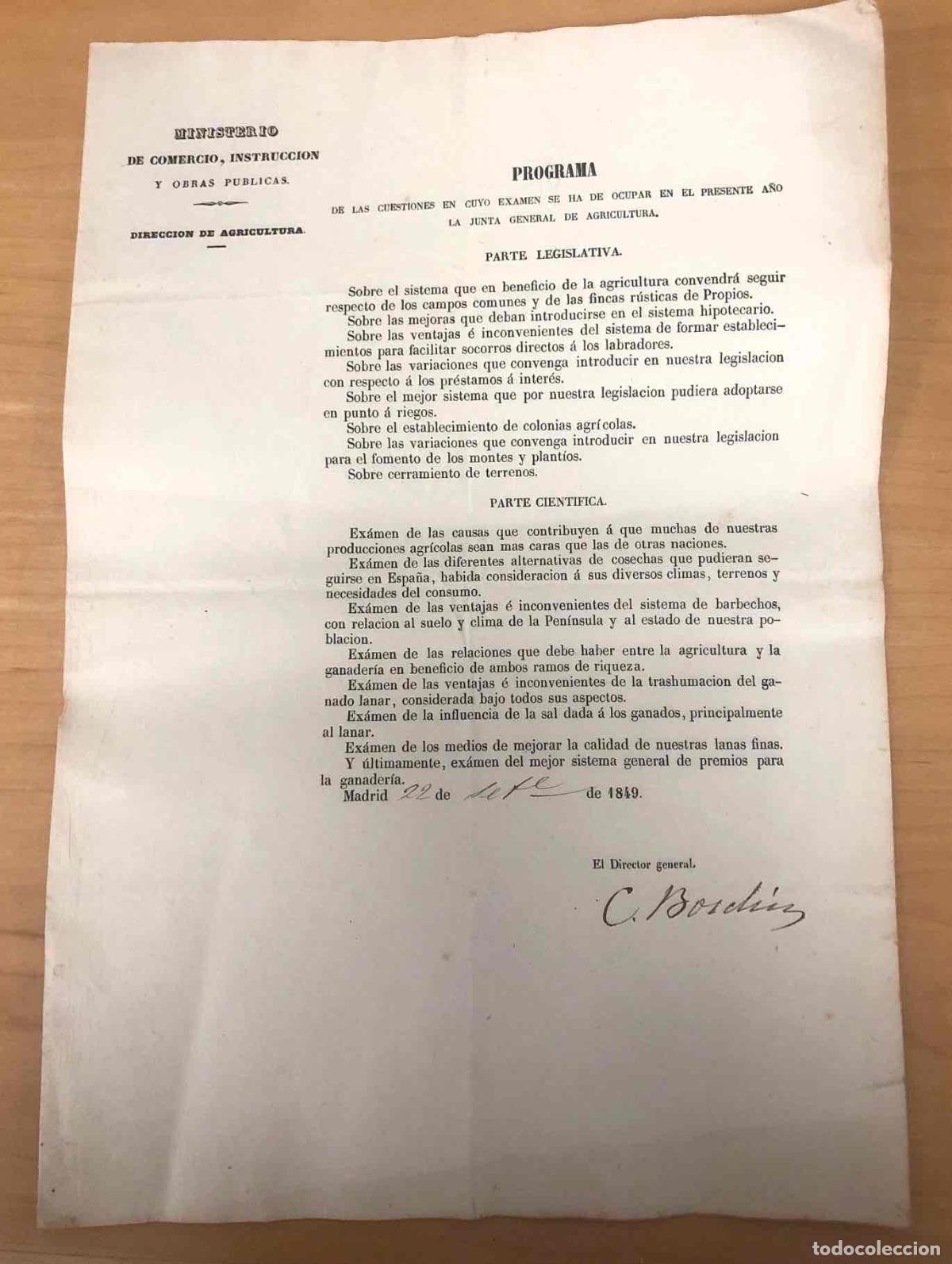 Documentos antiguos: PROGRAMA MINISTERIO DE COMERCIO, INSTRUCCION Y OBRAS PUBLICAS. MADRID 1849 - Foto 1