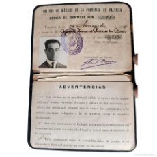 Documentos antiguos: AÑO 1925. CÉDULA DE IDENTIDAD DEL COLEGIO DE MÉDICOS DE VALENCIA.