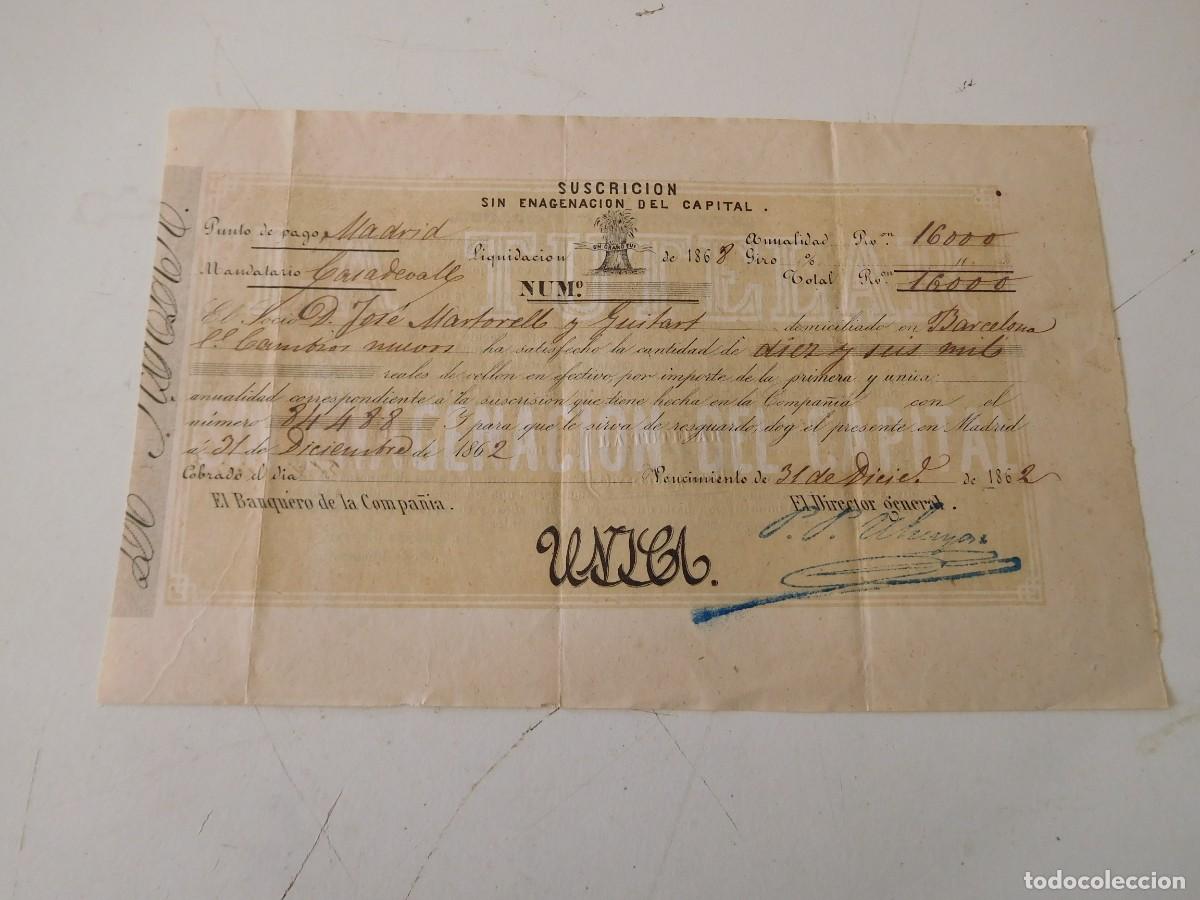 Old Documents: Suscripci&oacute;n sin enagenaci&oacute;n del capital. Madrid a&ntilde;o 1862