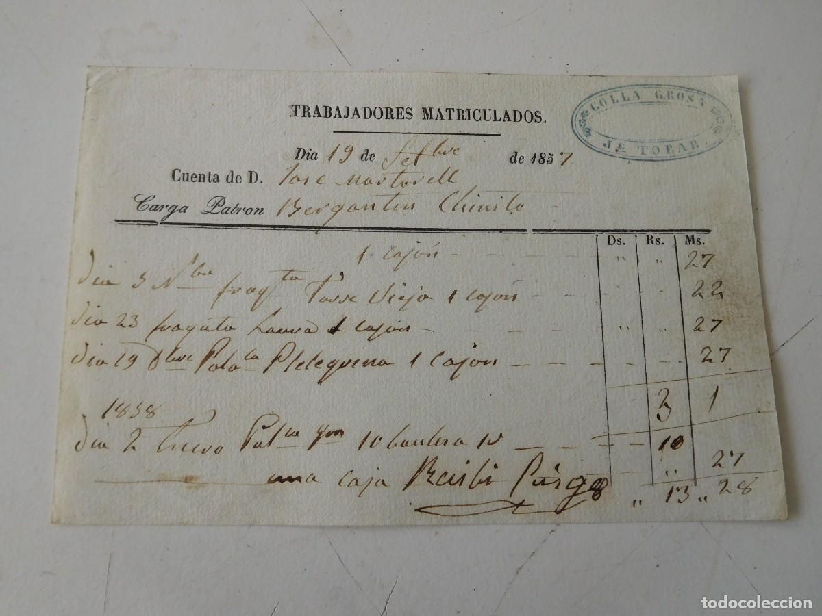Documentos antigos: Documento trabajadores matriculados a&ntilde;o 1857