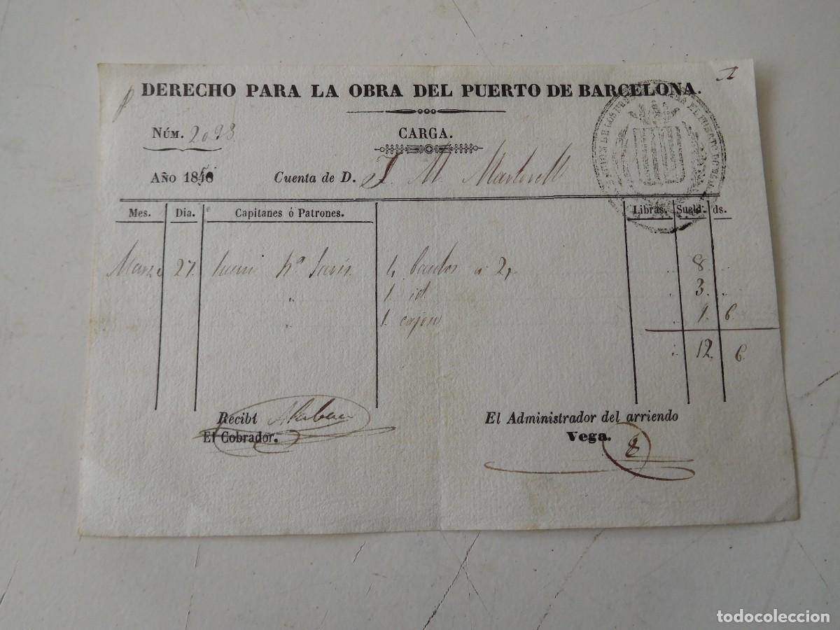 Old Documents: Derecho para la obra del puerto de Barcelona a&ntilde;o 1848