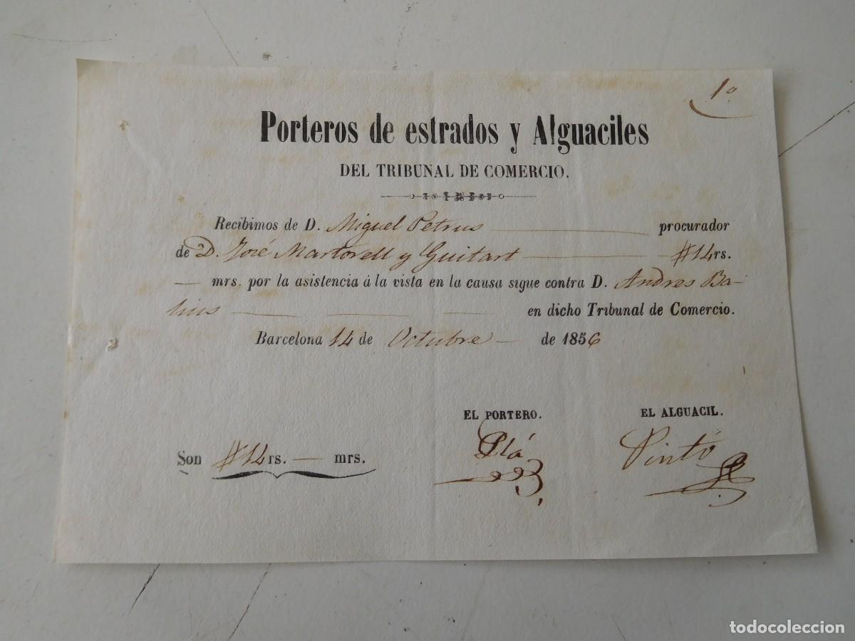 Documentos antigos: Porteros de estrados y alguaciles del tribunal de comercio Barcelona a&ntilde;o 1856