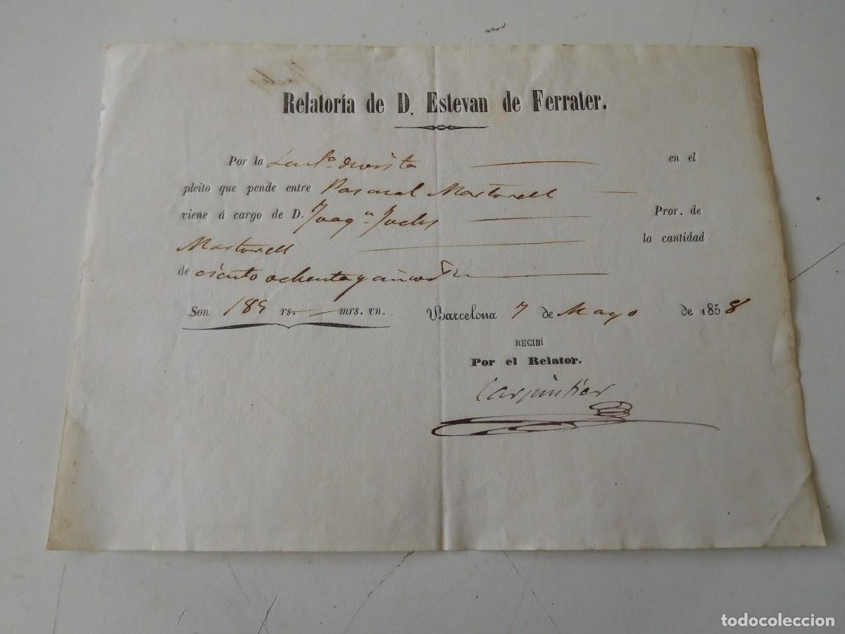 Old Documents: Relator&iacute;a de D. Estevan de Ferrater Barcelona a&ntilde;o 1858
