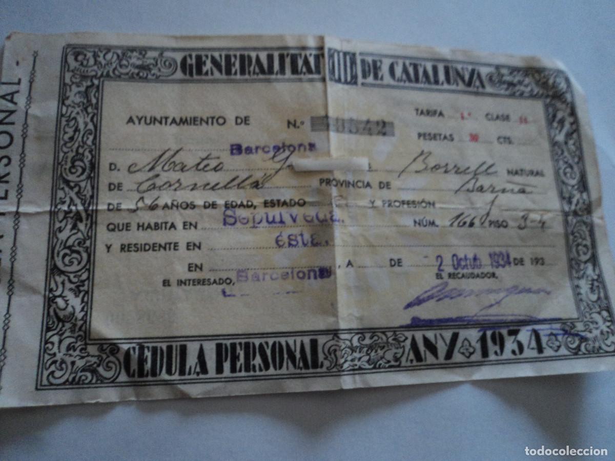Documenti antichi: C&Eacute;DULA PERSONAL. GENERALITAT DE CATALUNYA, 1934. BILING&Uuml;E