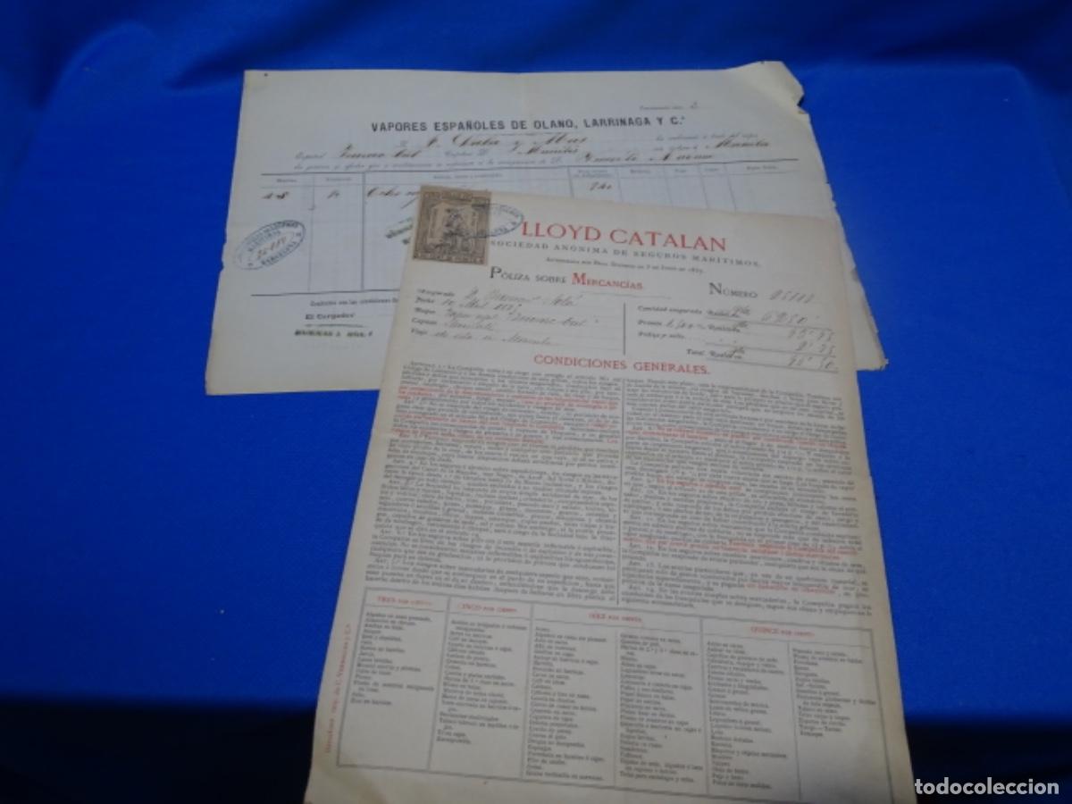 Documentos antiguos: P&Oacute;LIZA DE MERCANC&Iacute;AS MAR&Iacute;TIMAS LLOYD CATALAN 1875. SELLO 50 CENTIMOS.