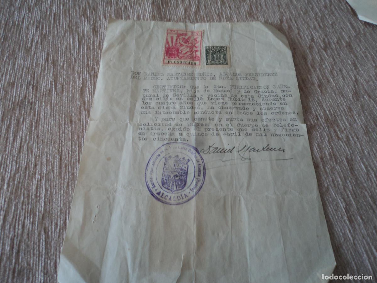 Alte Dokumente: certificado de buena conducta, alcalde, daniel martinez mu&ntilde;iz, aracena 1950,