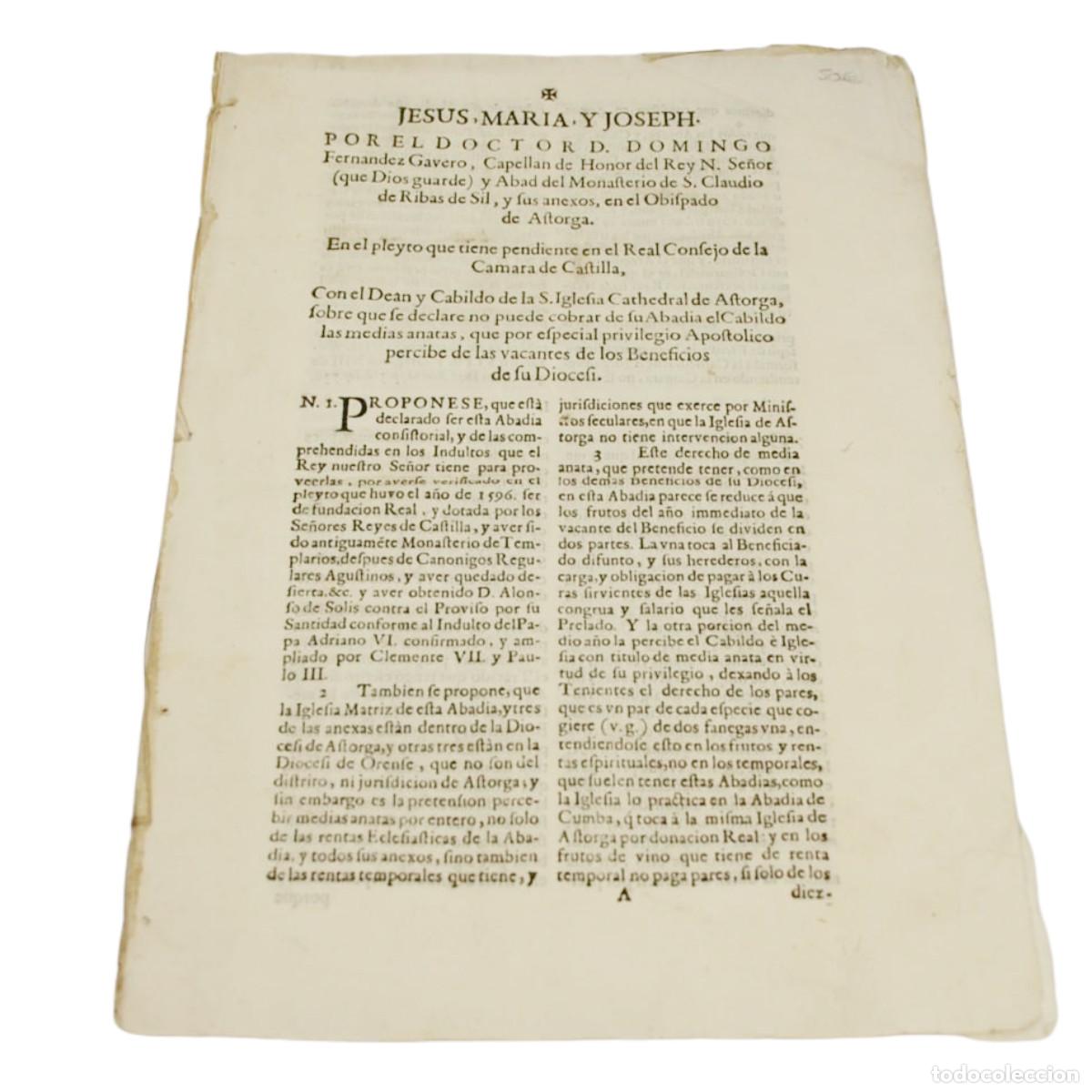 Documentos antiguos: DOMINGO FERN&Aacute;NDEZ GAVERO - PLEITO CON EL DEAN DE LA CATEDRAL DE ASTORGA - 1699