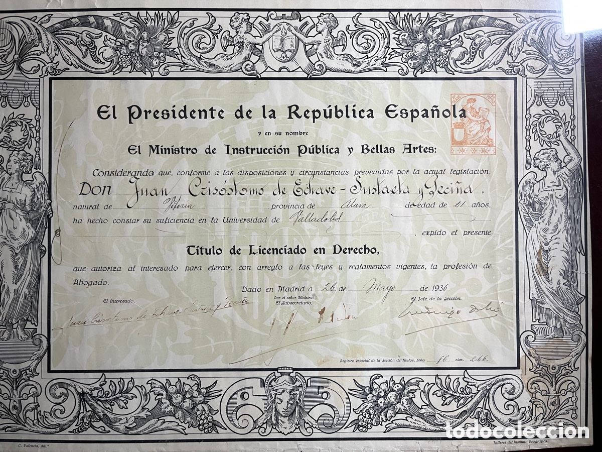 Documentos antiguos: 2 DIPLOMAS UNIVERSITARIOS 1936 y 1935 - Foto 2