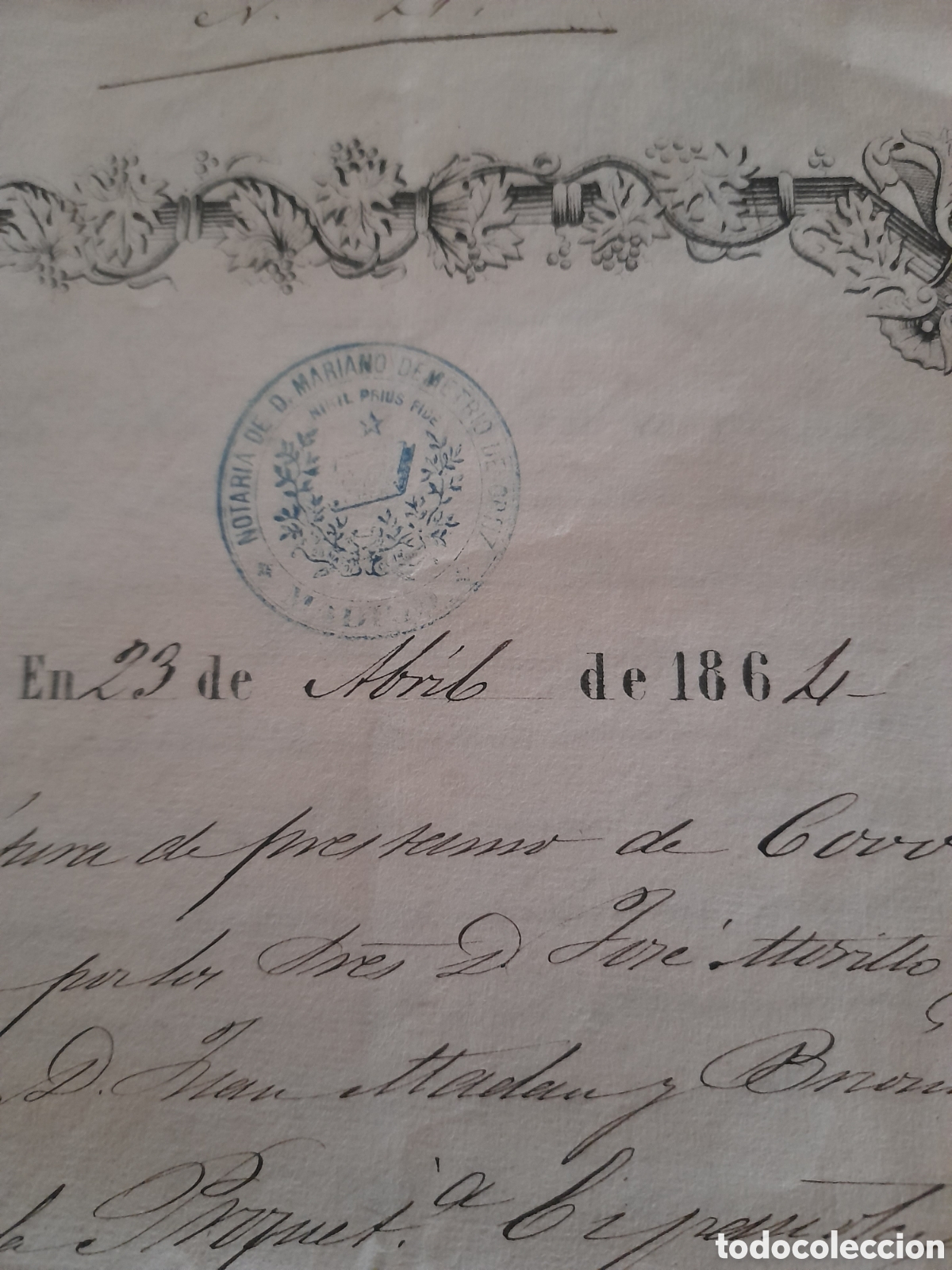Documentos antiguos: Documento notarial en Madrid 1864 - Foto 3