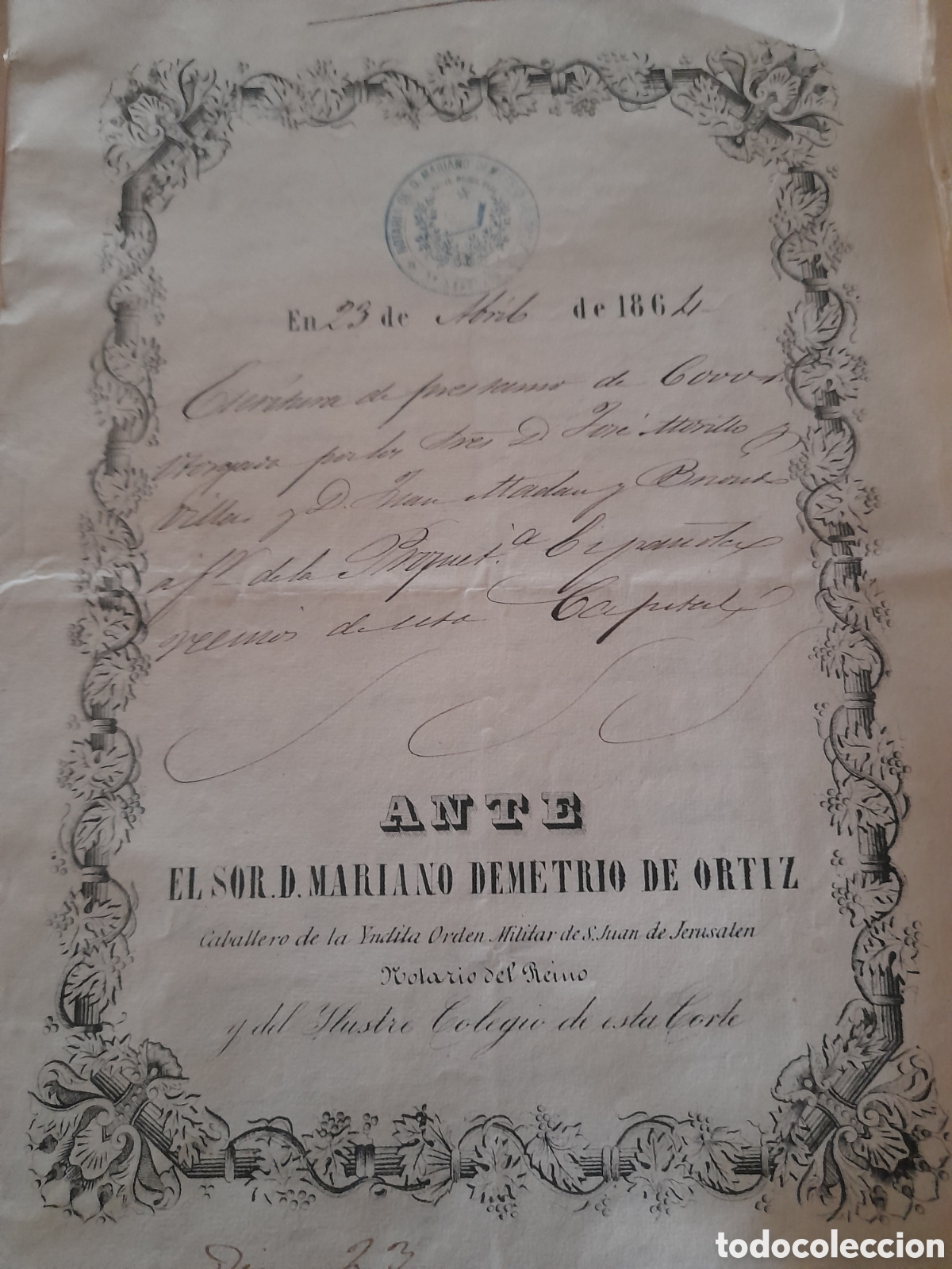 Documentos antiguos: Documento notarial en Madrid 1864 - Foto 1