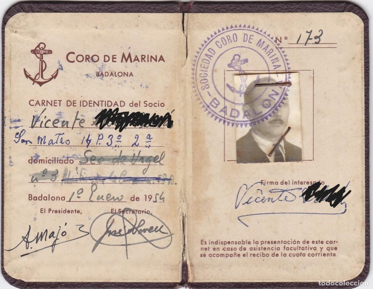 Documentos antiguos: Badalona - Cor de Marina - Carnet de Identidad de Socio - 105x66mm plegado