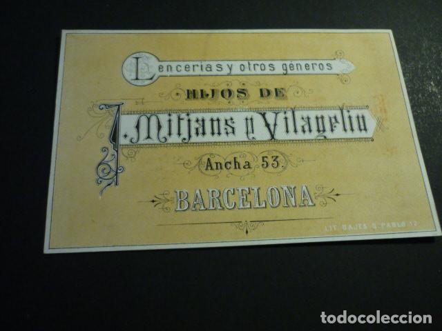 Documentos antigos: BARCELONA LENCERIA Y OTROS GENEROS HIJOS DE MITJANS TARJETA PUBLICITARIA SIGLO XIX