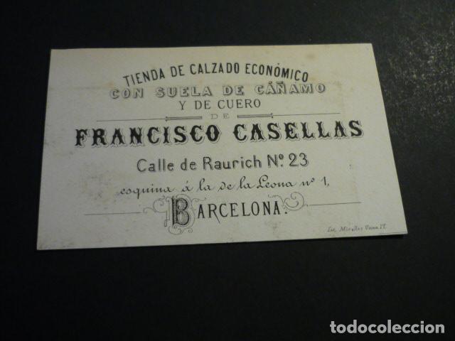 Documentos antiguos: BARCELONA TIENDA DE CALZADO ECONOMICO DE FRANCISCO CASELLAS TARJETA PUBLICITARIA SIGLO XIX