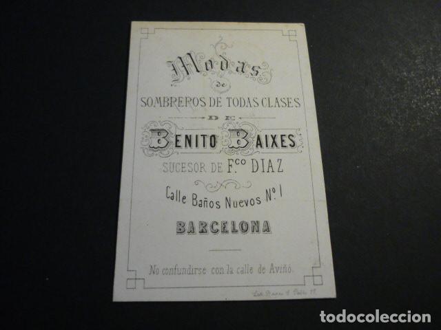 Documentos antigos: BARCELONA SOMBRERERIA DE BENITO BAIXES TARJETA PUBLICITARIA SIGLO XIX