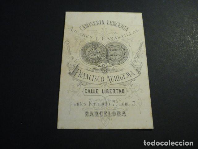 Documents Anciens: BARCELONA CAMISERIA LENCERIA FRANCISCO AURIGEMA TARJETA PUBLICITARIA SIGLO XIX
