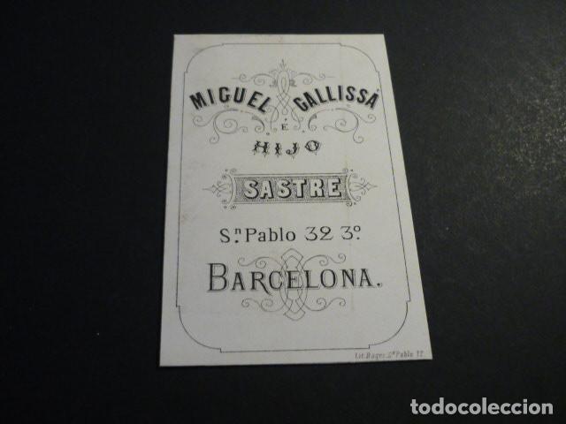 Alte Dokumente: BARCELONA SAASTRE MIGUEL GALLISSA TARJETA PUBLICITARIA SIGLO XIX