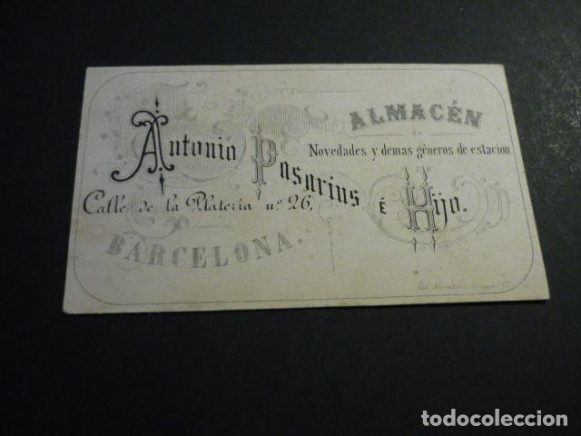 Documentos antigos: BARCELONA ALMACEN DE NOVEDADES ANTONIO PASARIUS E HIJO TARJETA PUBLICITARIA SIGLO XIX