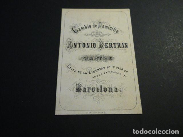 Documentos antiguos: BARCELONA SASTRE ANTONIO BERTRAN TARJETA PUBLICITARIA SIGLO XIX