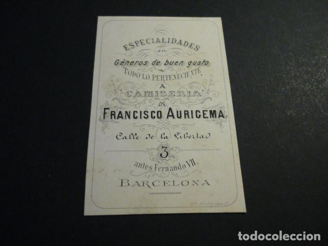 Documentos antiguos: BARCELONA CAMISERIA FRANCISCO AURIGEMA TARJETA PUBLICITARIA SIGLO XIX
