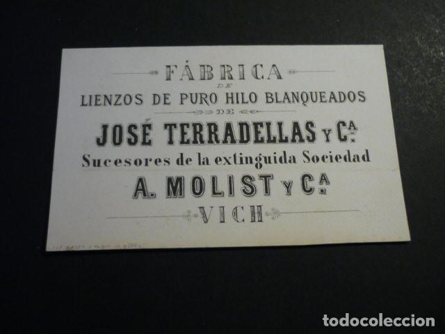 Documentos antigos: BARCELONA FABRICA DE LIENZOS DE JOSE TERRADELLAS TARJETA PUBLICITARIA SIGLO XIX