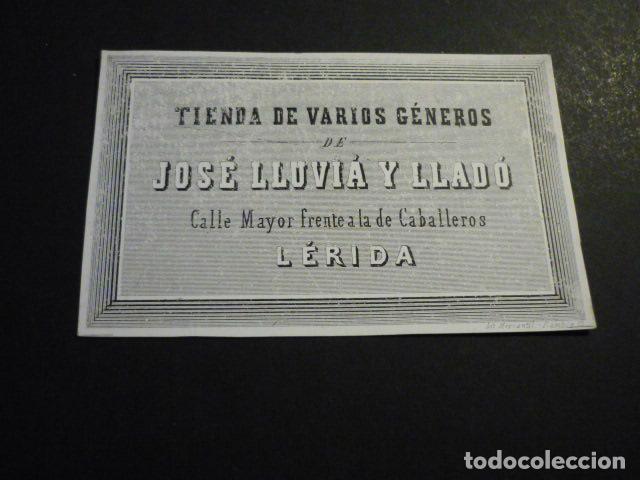 Alte Dokumente: LERIDA TIENDA DE VARIOS GENEROS JOS&Eacute; LLUVI&Aacute; TARJETA PUBLICITARIA SIGLO XIX