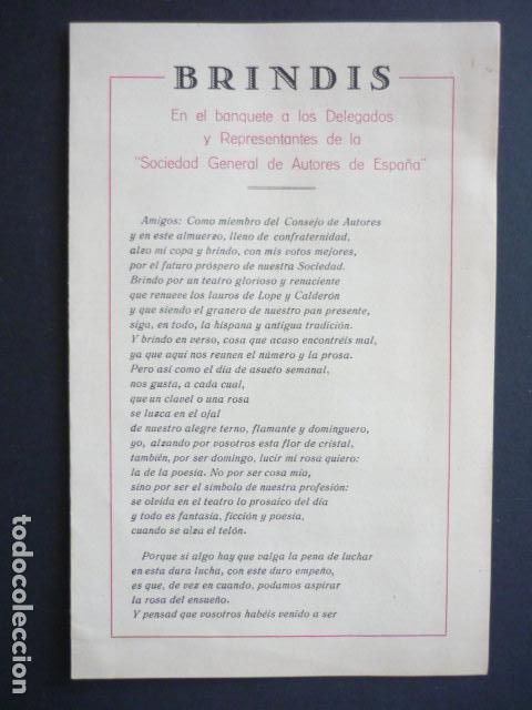 Documents Anciens: SOCIEDAD GENERAL DE AUTORES DE ESPA&Ntilde;A BRINDIS A DELEGADOS POR LUIS FDEZ. ARDAVIN, MADRID 1948