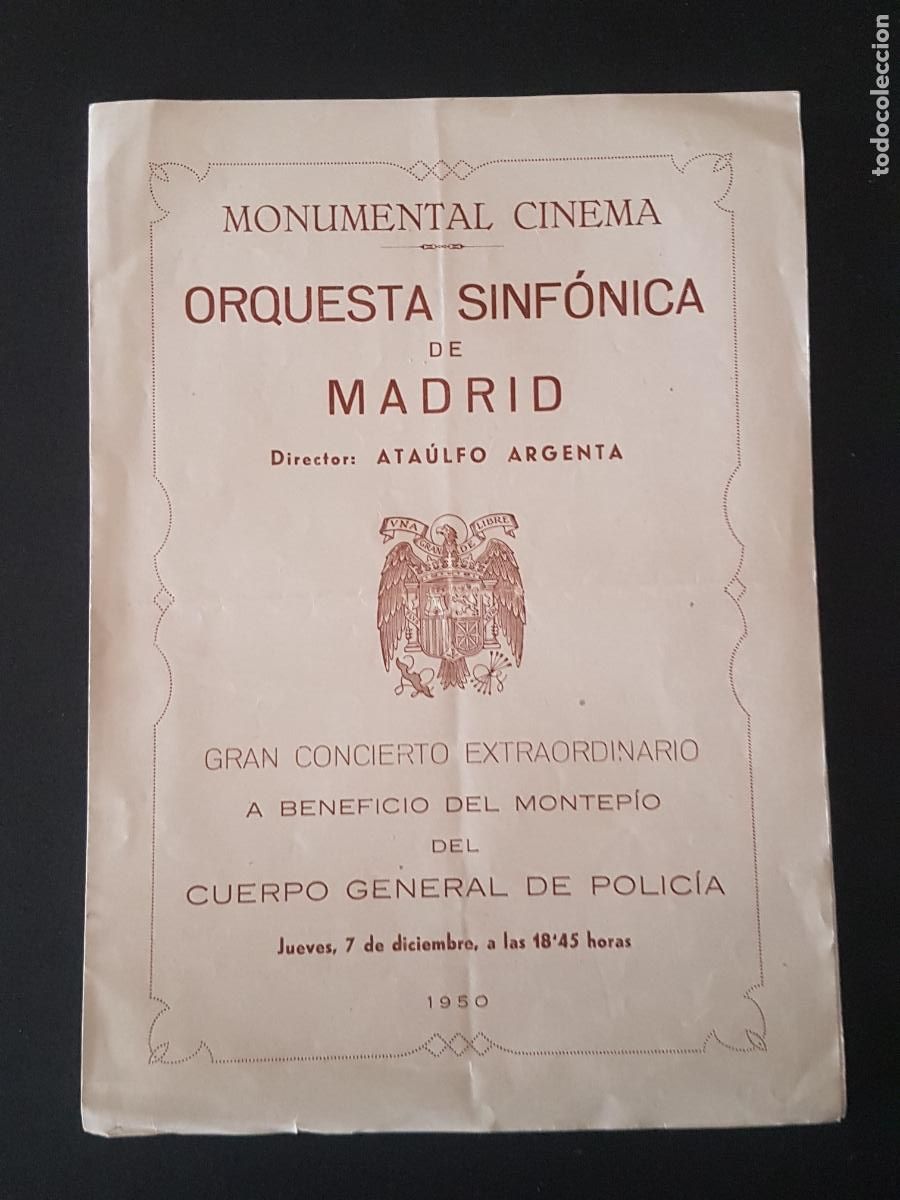 Documentos antiguos: ORQUESTA SINFONICA MADRID MONUMENTAL CINEMA PROGRAMA 1950 - Foto 1