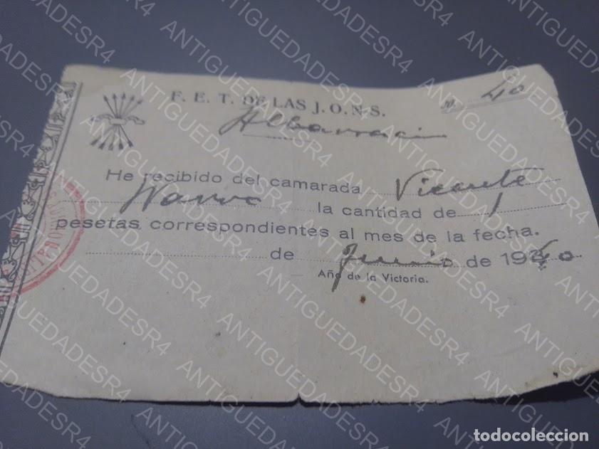 Documentos antiguos: Recib&iacute; F.E.T de la J.O.N.S. del Mes Junio1940 - Foto 1