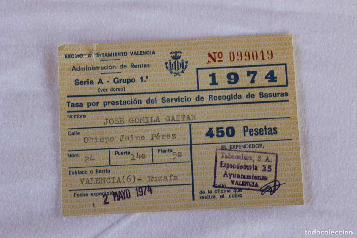 Documentos antiguos: LOTE DE 10 TASAS SERVICIO RECOGIDA DE BASURAS A&Ntilde;OS 70 VALENCIA
