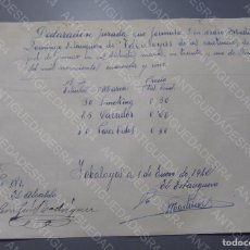 Documentos antiguos: DECLARACIÓN JURADA-SELLADA-FIRMADA ALCALDE Y ESTANQUERO-JABALOYAS -TERUEL 1/1/1942- EXISTENCIAS