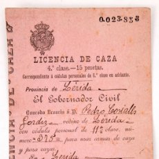 Documentos antiguos: LICENCIA DE CAZA - 1900 - LERIDA